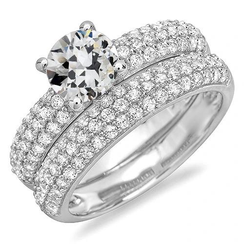 Set Di Fedi Nuziali Rotonde Con Pavé Di Genuino Diamanti A Taglio Antico, 6,50 Carati