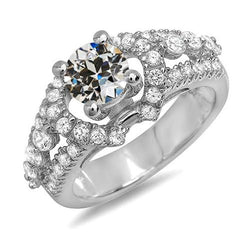 Set Di Gioielli Con Genuino Diamante Rotondo Vecchio Taglio Fantasia A Griffe 5 Carati In Oro 14K