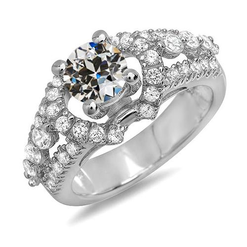 Set Di Gioielli Con Genuino Diamante Rotondo Vecchio Taglio Fantasia A Griffe 5 Carati In Oro 14K