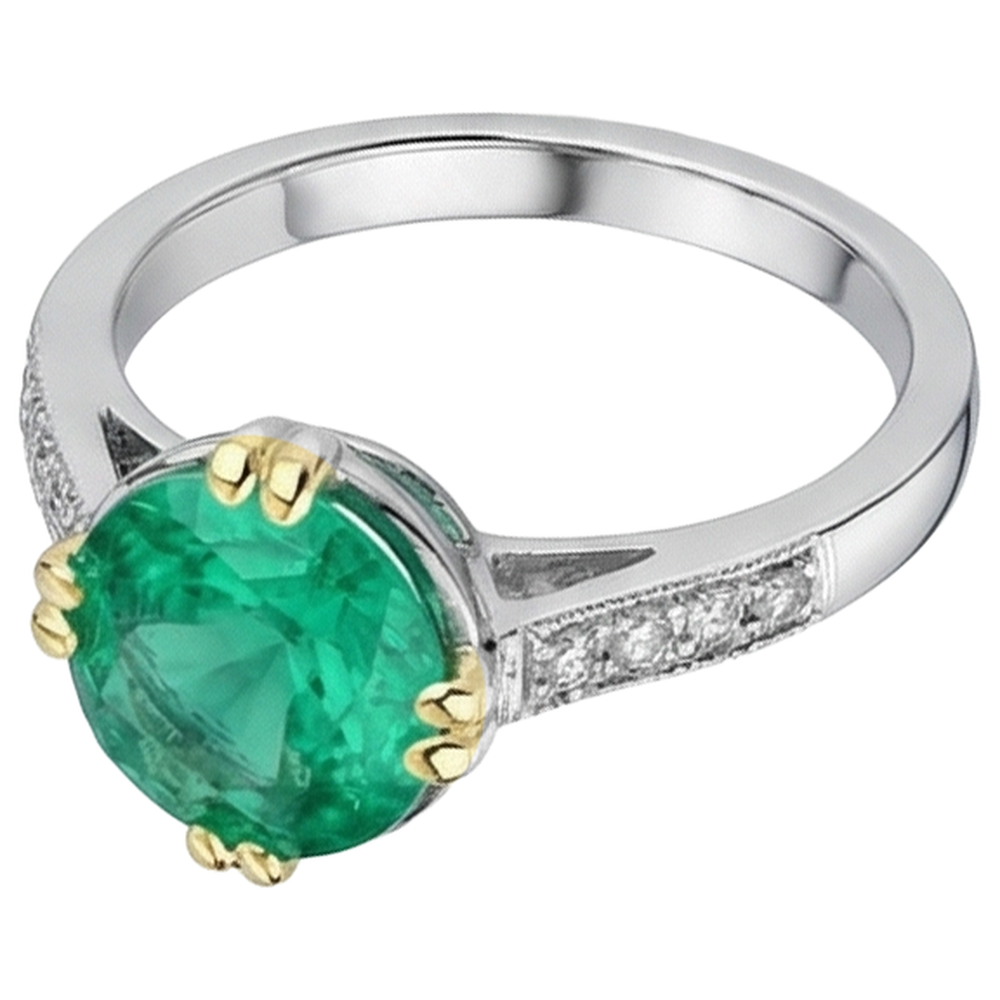 Taglio Brillante Smeraldo Fine anello in Oro 14 Carati Bicolore – vista profilo
