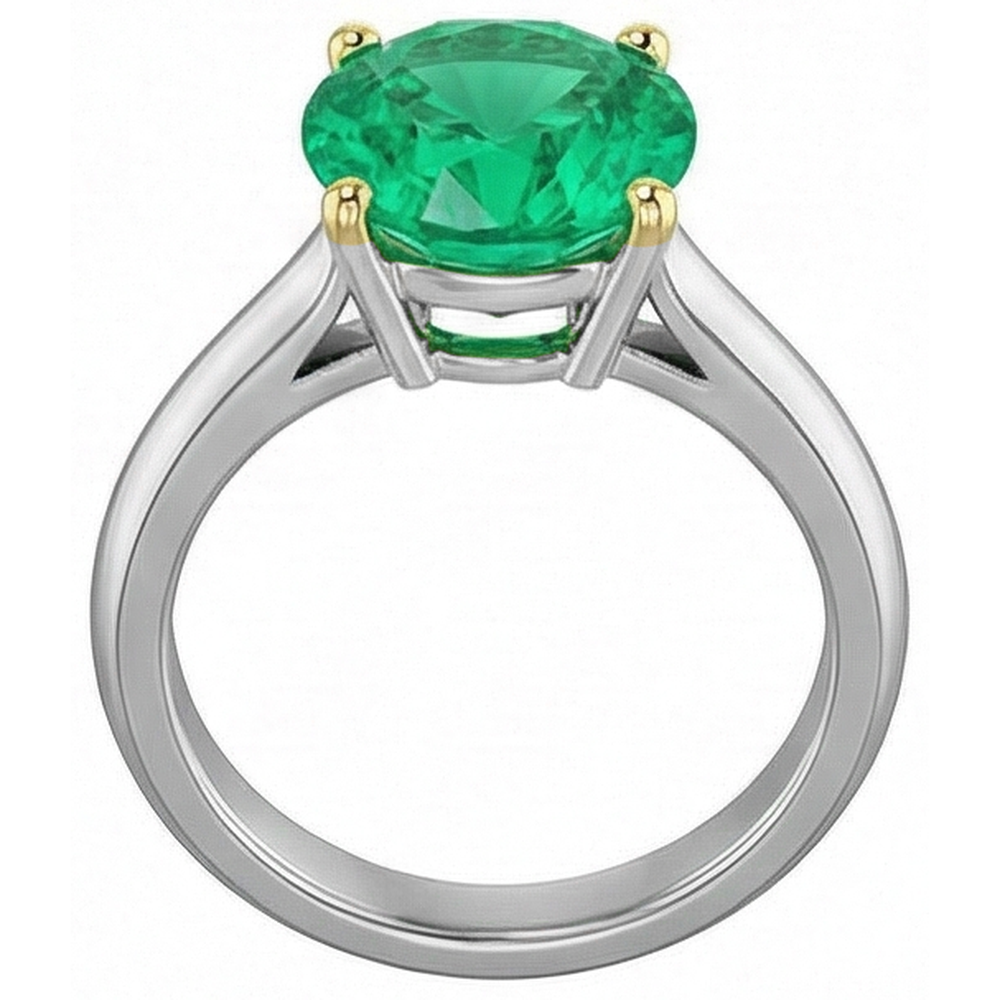 Smeraldo Taglio Brillante Anello con Gemma in Oro Due Toni 14K – vista frontale