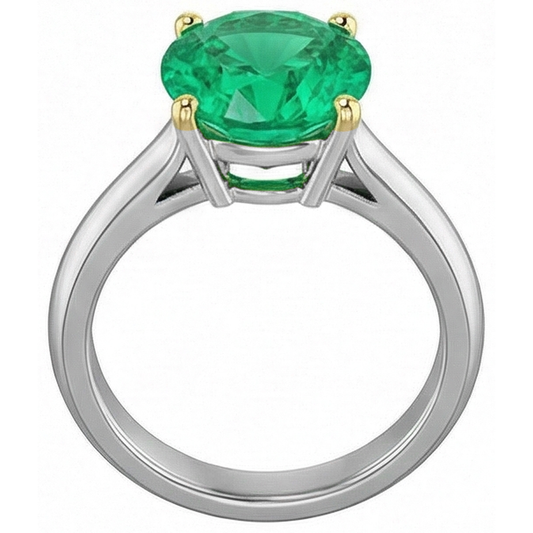 Smeraldo Taglio Brillante Anello con Gemma in Oro Due Toni 14K – vista frontale