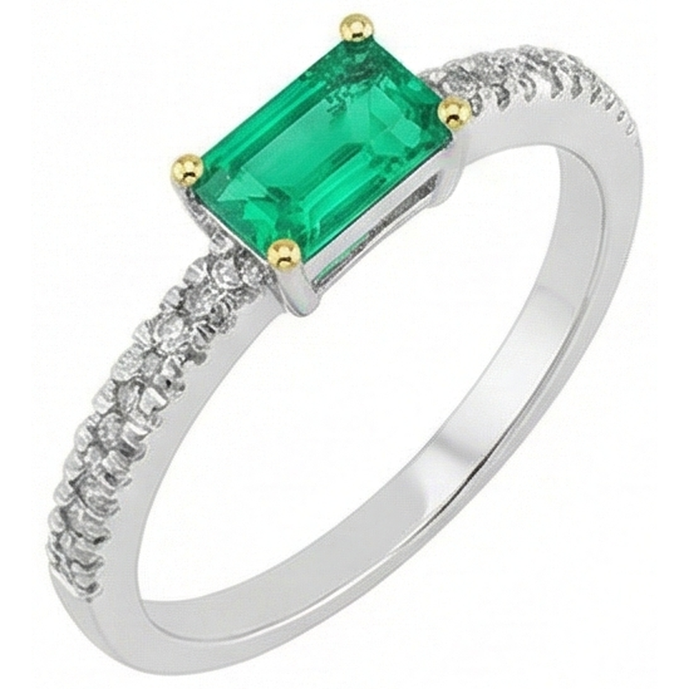 Smeraldo Colombiano Anello Pietra Colorata 1 carati Oro Bicolore 14K – vista frontale