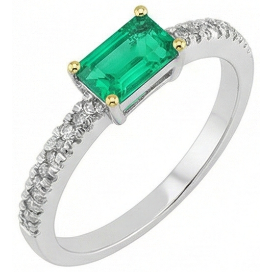 Smeraldo Colombiano Anello Pietra Colorata 1 carati Oro Bicolore 14K – vista frontale