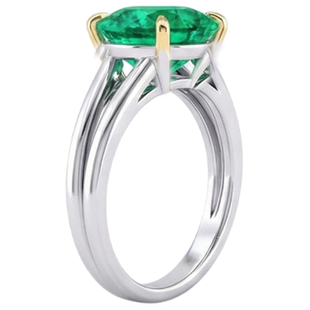 Smeraldo Fine Anello Pietra Colorata 4-carati Oro 14 Carati Bicolore – vista profilo
