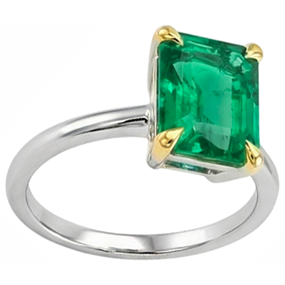 Smeraldo Anello con Pietra Preziosa 2 carati Oro Bicolore 14K – vista laterale