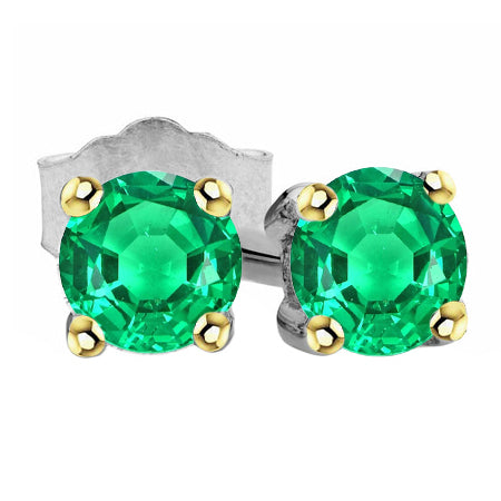 Smeraldo Fine Taglio Brillante Gemstone Earring in Oro Due Toni 14K – vista principale