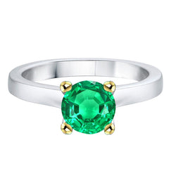Oro Bicolore 14K Certificato GIA Smeraldo Fine Anello con Pietra