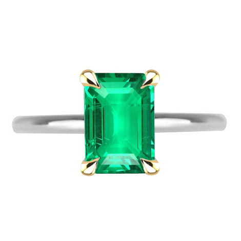Anello con Pietra Preziosa Oro Bicolore 14K con Smeraldo – vista principale