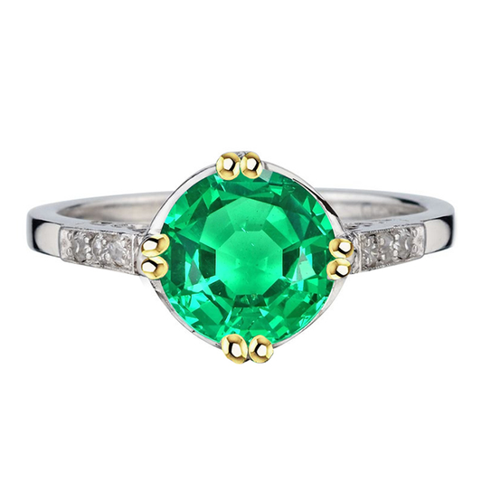 Smeraldo Fine Anello con Pietra Preziosa 3,50-carati Oro 14 Carati Bicolore – vista principale