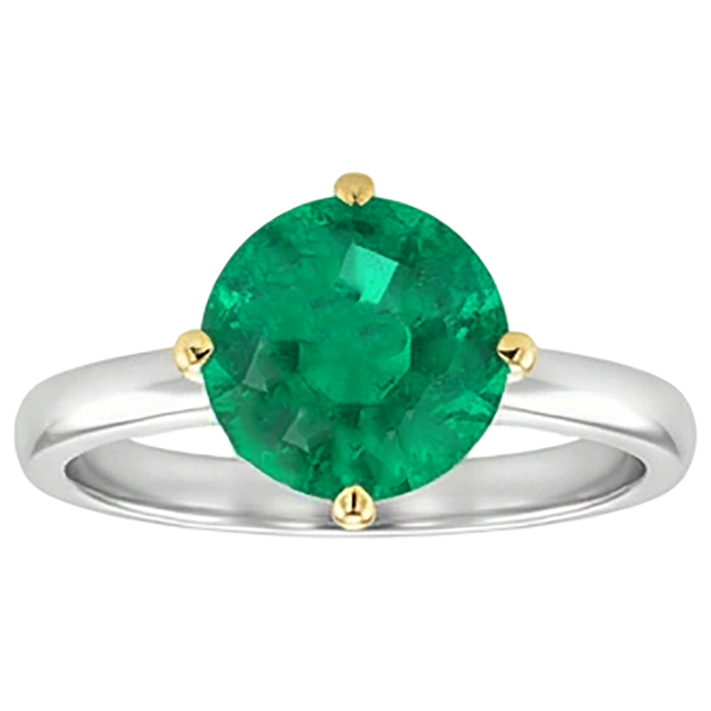 Smeraldo Colombiano Taglio Brillante Anello con Pietra Preziosa in Oro Bicolore 14K – vista frontale