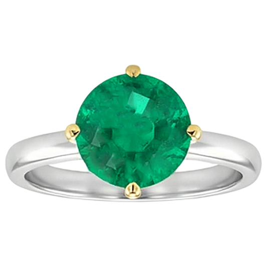Smeraldo Colombiano Taglio Brillante Anello con Pietra Preziosa in Oro Bicolore 14K – vista frontale