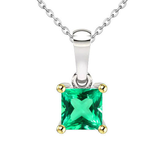 Smeraldo Fine Collana Pendente 3 carati Oro Bicolore 14K – vista principale