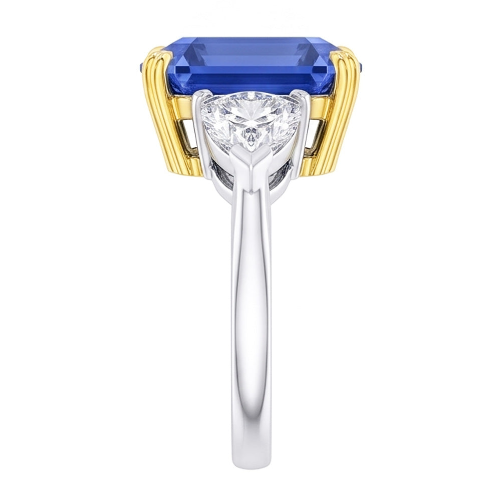 Smeraldo 3 pietra diamante anello zaffiro blu 5 carati Two Tone Gold