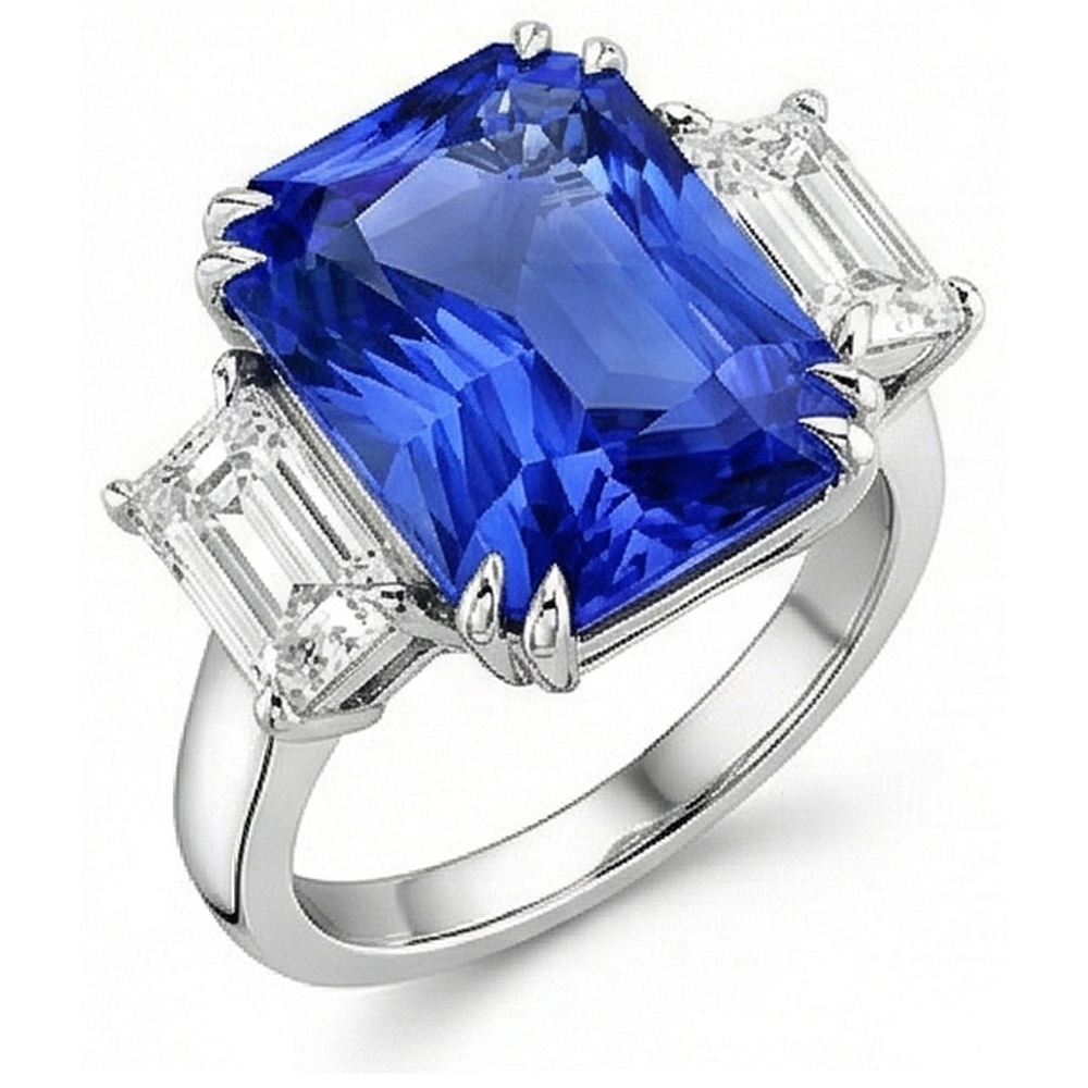 Smeraldo Diamante Naturale Autentico ( non creato in laboratorio ) Gioielli 3 Pietra Anello Zaffiro Radiante 5 Carati