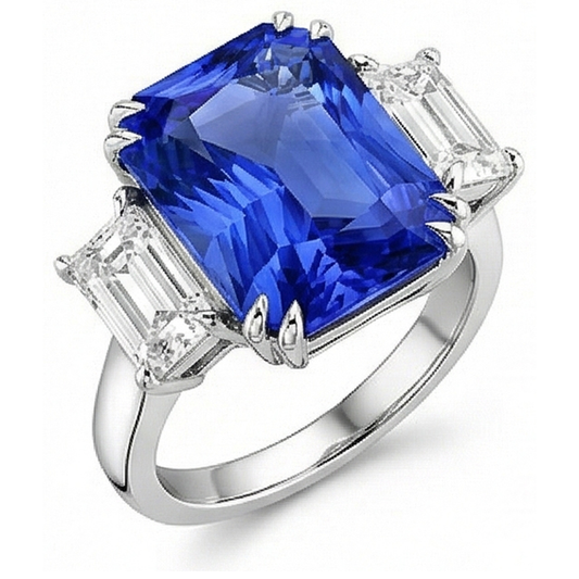 Smeraldo Diamante Naturale Autentico ( non creato in laboratorio ) Gioielli 3 Pietra Anello Zaffiro Radiante 5 Carati