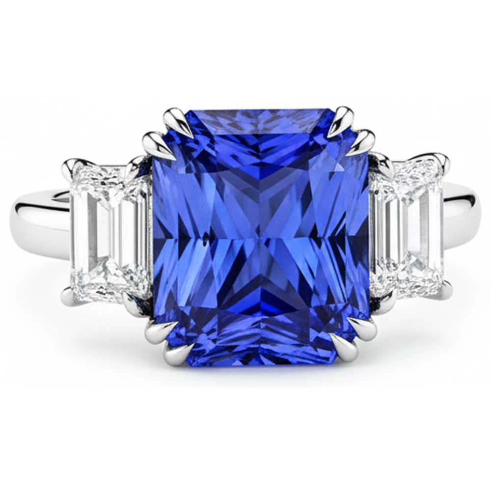 Smeraldo Diamante Naturale Autentico ( non creato in laboratorio ) Gioielli 3 Pietra Anello Zaffiro Radiante 5 Carati