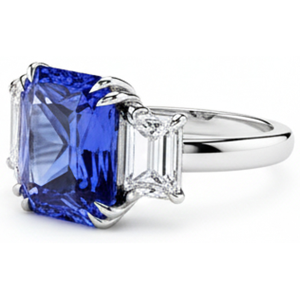 Smeraldo Diamante Naturale Autentico ( non creato in laboratorio ) Gioielli 3 Pietra Anello Zaffiro Radiante 5 Carati