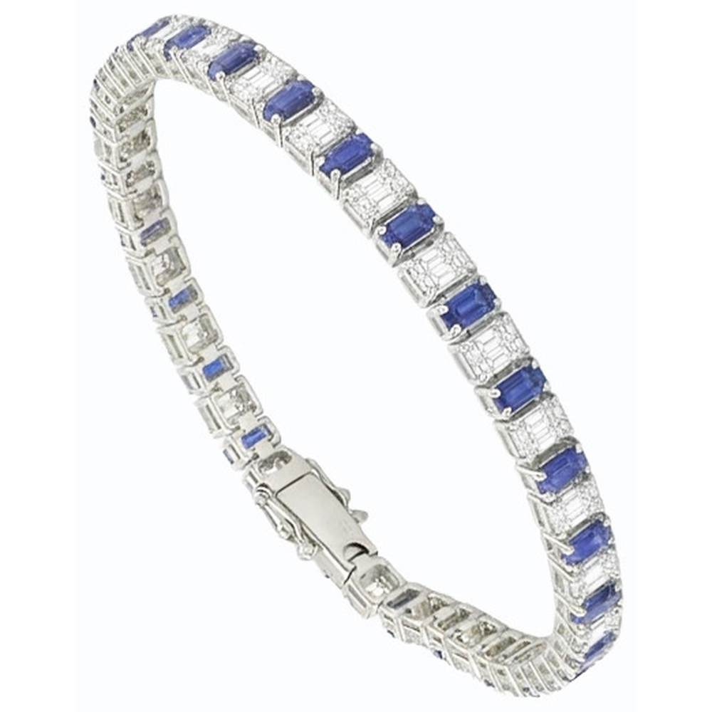Smeraldo Diamante Naturale Autentico ( non creato in laboratorio ) Bracciale Tennis Ceylon Zaffiro Set di Griffe