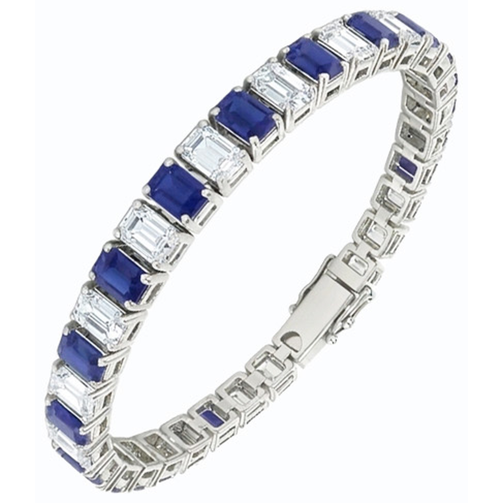 Smeraldo Diamante Naturale Autentico ( non creato in laboratorio ) Bracciale Tennis Ceylon Zaffiro Set di Griffe