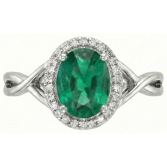 Smeraldo Taglio Ovale Verde Da 3,5 Ct Con Anello Di Fidanzamento Con Diamante Naturale Autentico ( non creato in laboratorio )