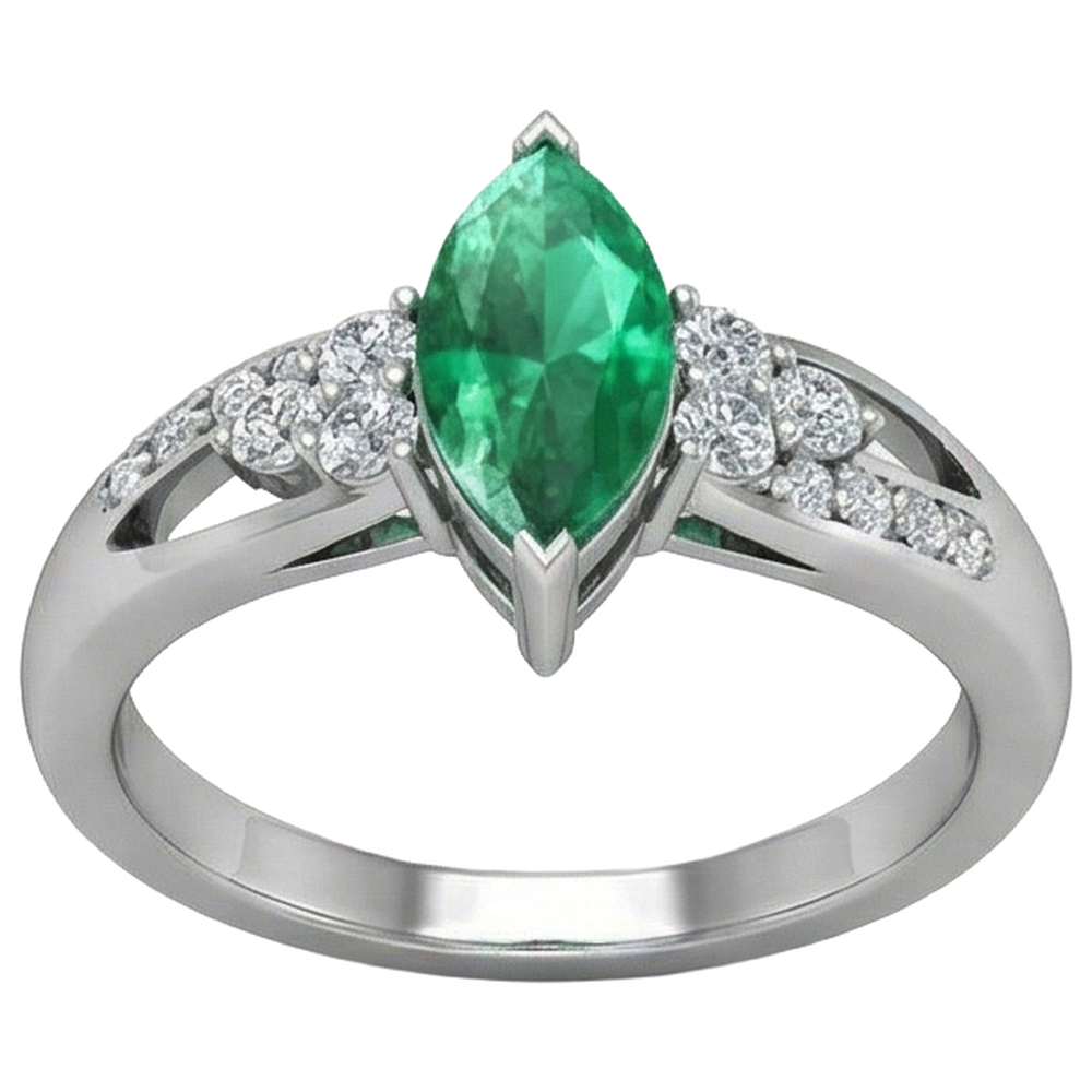 Smeraldo Verde Con Diamanti Naturali Autentici ( non creati in laboratorio ) 2,75 Ct. Anello di fidanzamento in oro bianco 14K