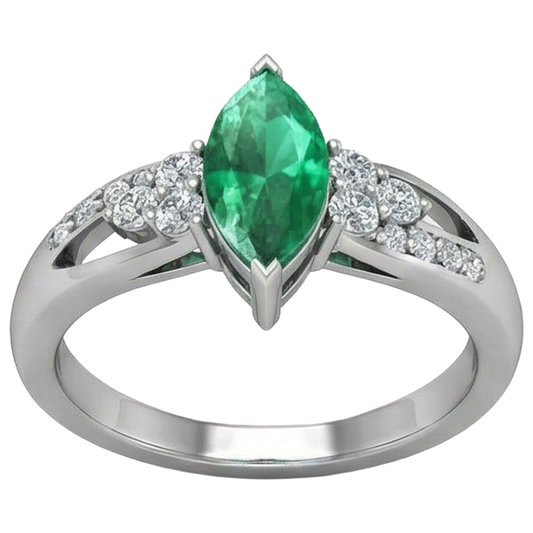 Smeraldo Verde Con Diamanti Naturali Autentici ( non creati in laboratorio ) 2,75 Ct. Anello di fidanzamento in oro bianco 14K