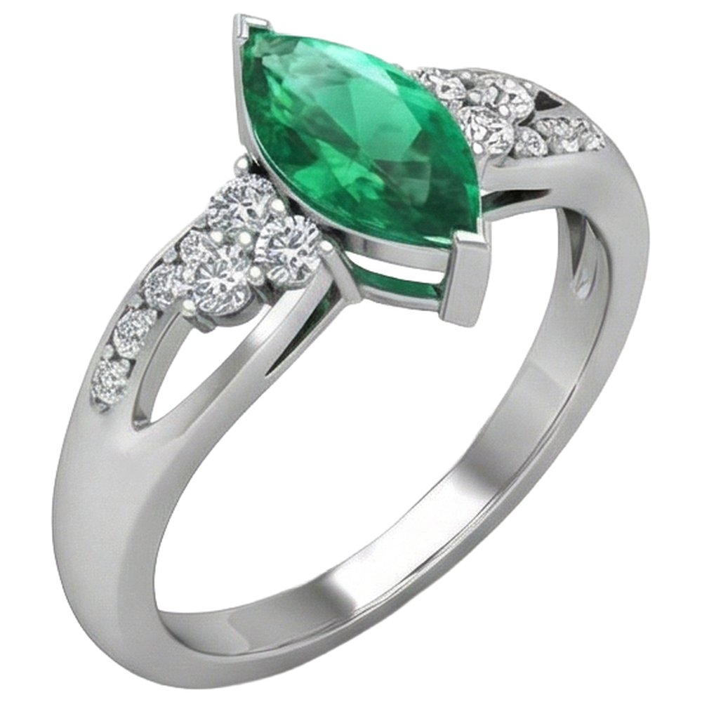 Smeraldo Verde Con Diamanti Naturali Autentici ( non creati in laboratorio ) 2,75 Ct. Anello di fidanzamento in oro bianco 14K