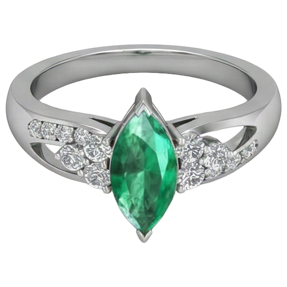 Smeraldo Verde Con Diamanti Naturali Autentici ( non creati in laboratorio ) 2,75 Ct. Anello di fidanzamento in oro bianco 14K