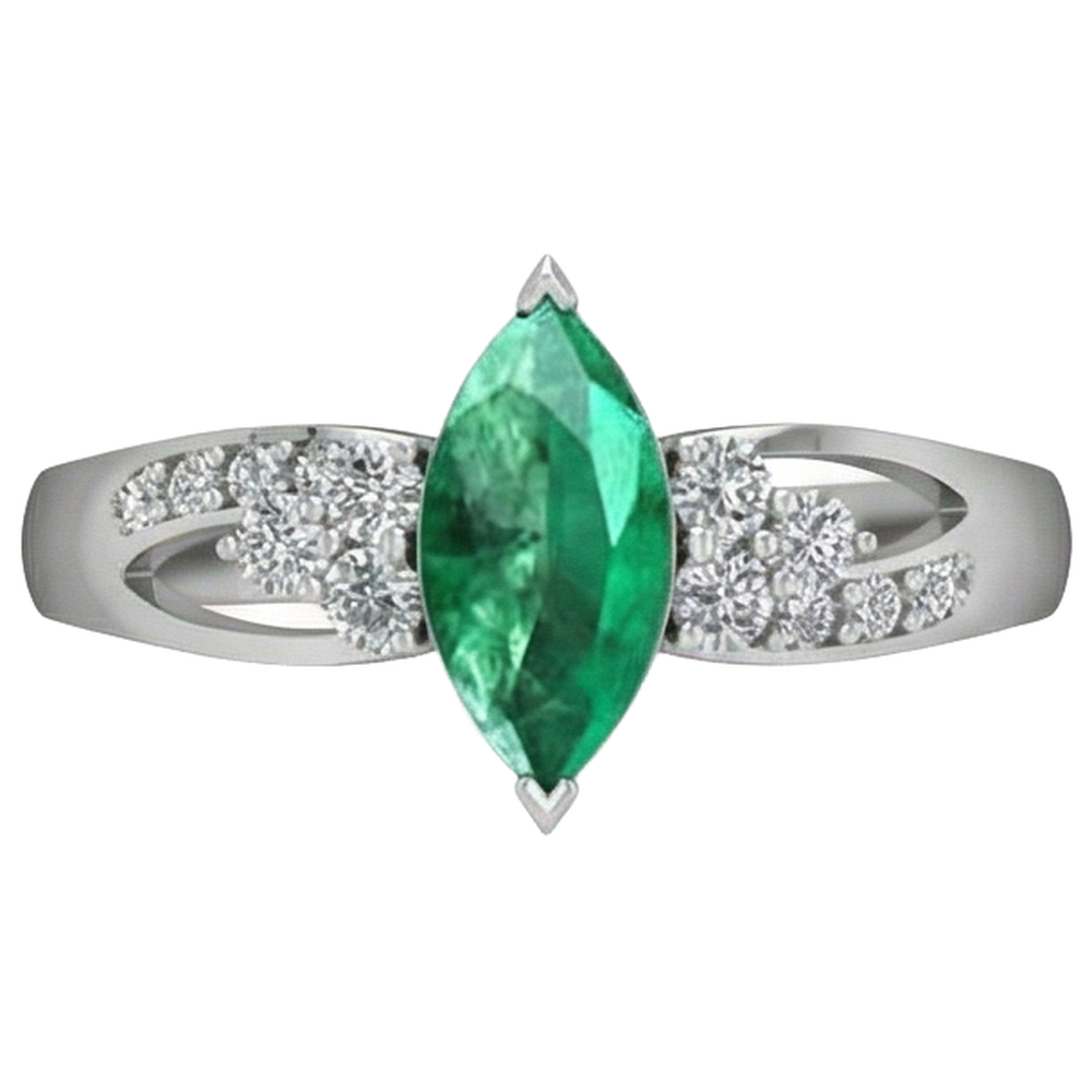 Smeraldo Verde Con Diamanti Naturali Autentici ( non creati in laboratorio ) 2,75 Ct. Anello di fidanzamento in oro bianco 14K