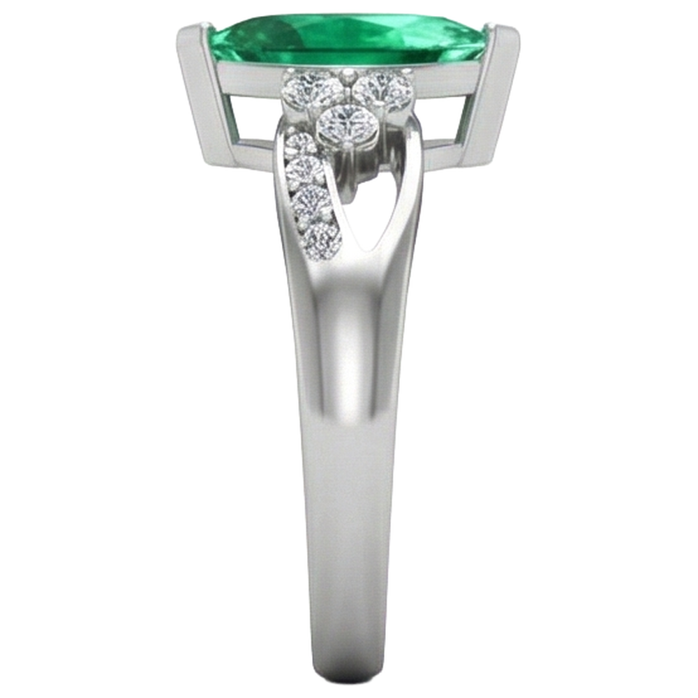 Smeraldo Verde Con Diamanti Naturali Autentici ( non creati in laboratorio ) 2,75 Ct. Anello di fidanzamento in oro bianco 14K