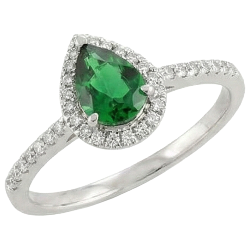 Smeraldo Verde Con Diamanti Naturali Autentici ( non creati in laboratorio ) Bianchi 5,70 Ct. Anello in oro bianco 14K