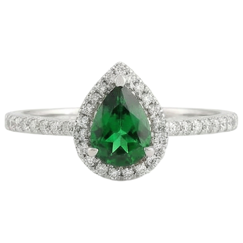 Smeraldo Verde Con Diamanti Naturali Autentici ( non creati in laboratorio ) Bianchi 5,70 Ct. Anello in oro bianco 14K