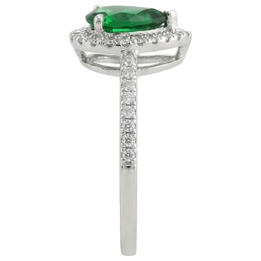 Smeraldo Verde Con Diamanti Naturali Autentici ( non creati in laboratorio ) Bianchi 5,70 Ct. Anello in oro bianco 14K