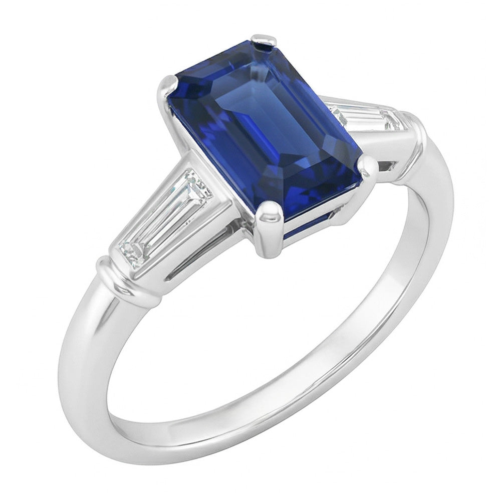 Smeraldo Zaffiro Anello Tre Pietre Piccoli Diamanti Naturali Autentici ( non creati in laboratorio ) Baguette 2.75 Carati