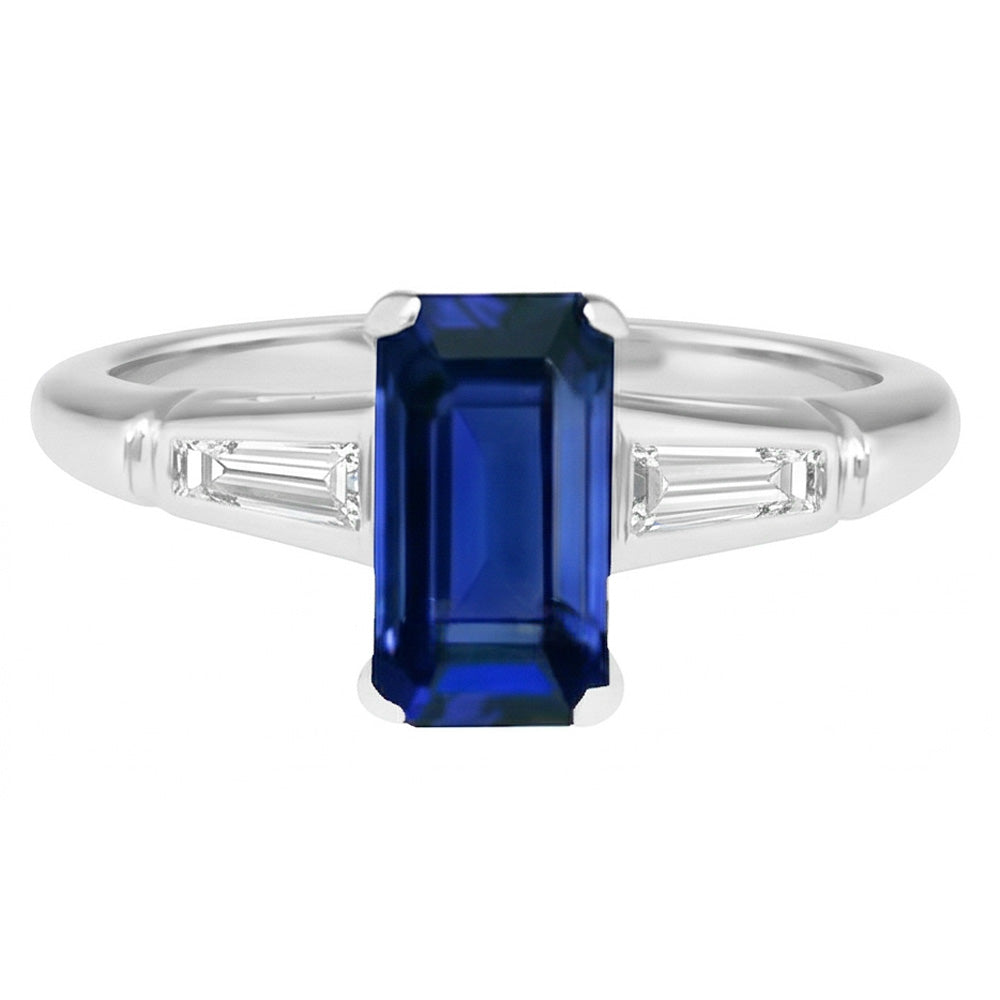 Smeraldo Zaffiro Anello Tre Pietre Piccoli Diamanti Naturali Autentici ( non creati in laboratorio ) Baguette 2.75 Carati