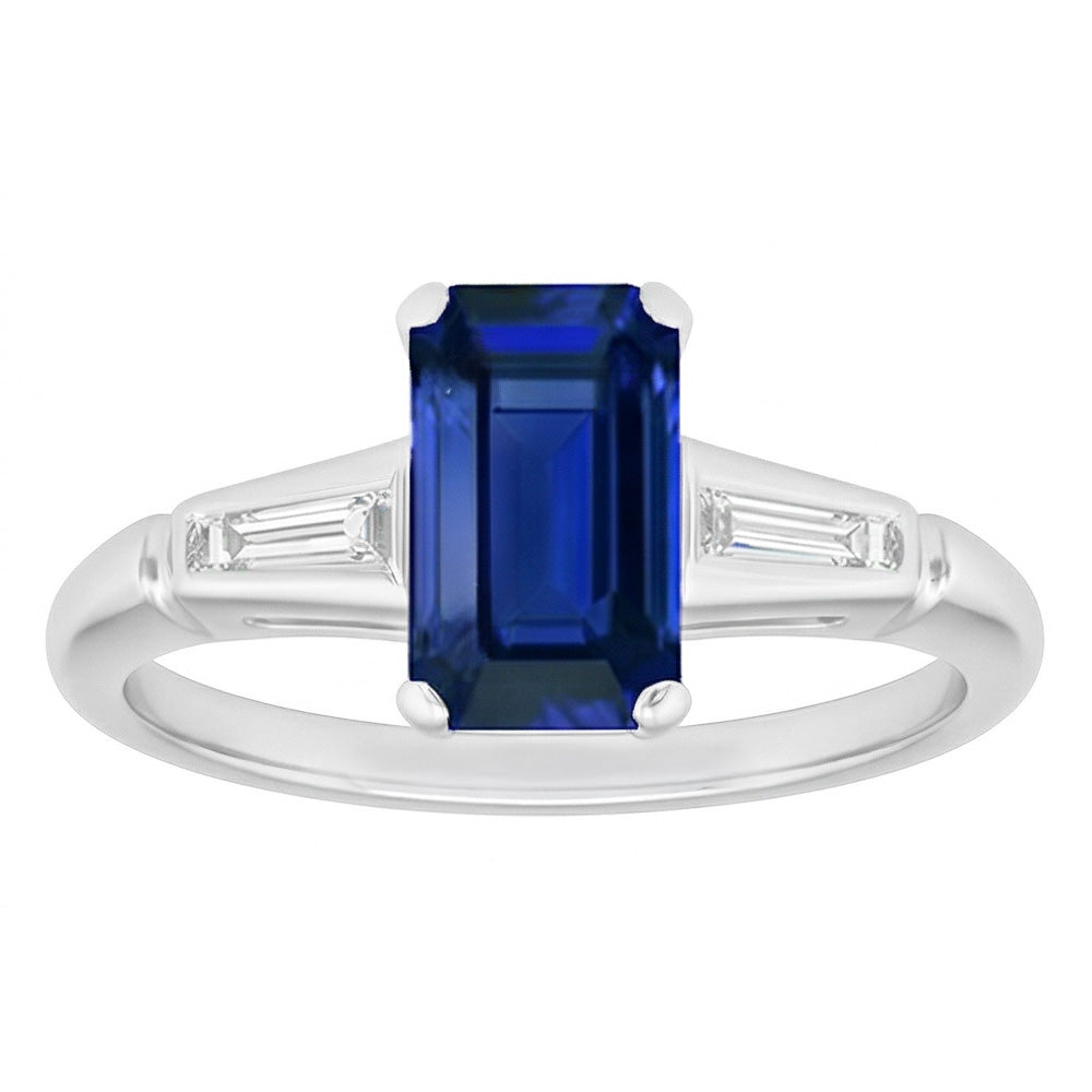 Smeraldo Zaffiro Anello Tre Pietre Piccoli Diamanti Naturali Autentici ( non creati in laboratorio ) Baguette 2.75 Carati