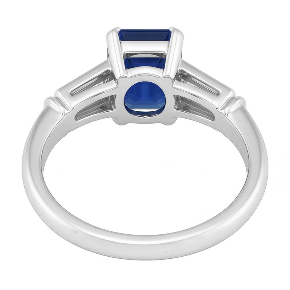 Smeraldo Zaffiro Anello Tre Pietre Piccoli Diamanti Naturali Autentici ( non creati in laboratorio ) Baguette 2.75 Carati