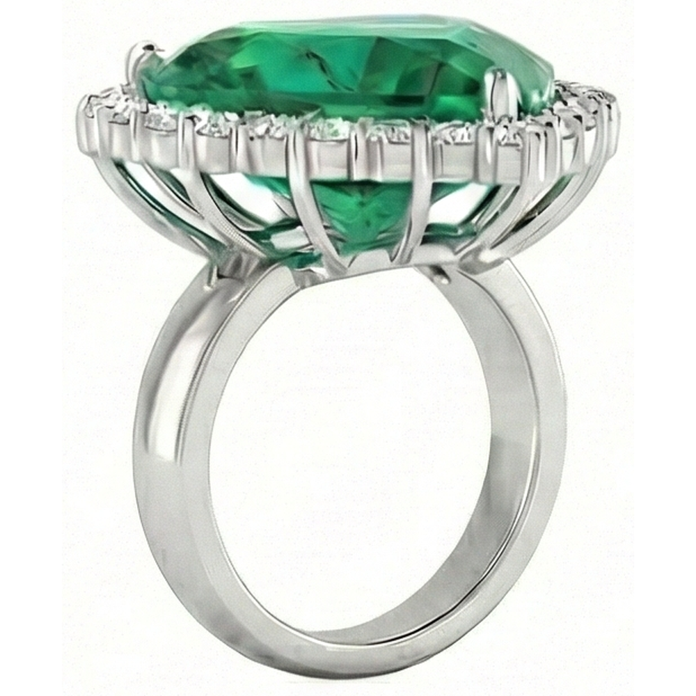 Smeraldo verde a forma di cuore di 13 carati con anello nuziale di diamanti 14K