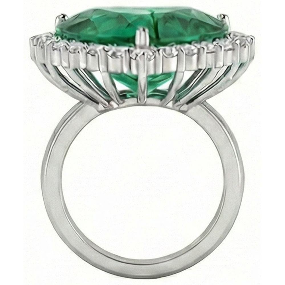 Smeraldo verde a forma di cuore di 13 carati con anello nuziale di diamanti 14K