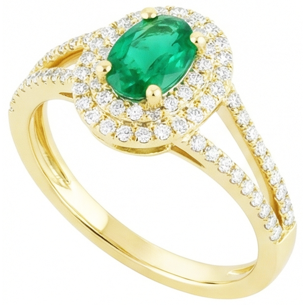 Smeraldo verde a taglio ovale da 4,50 ct con anello di diamanti