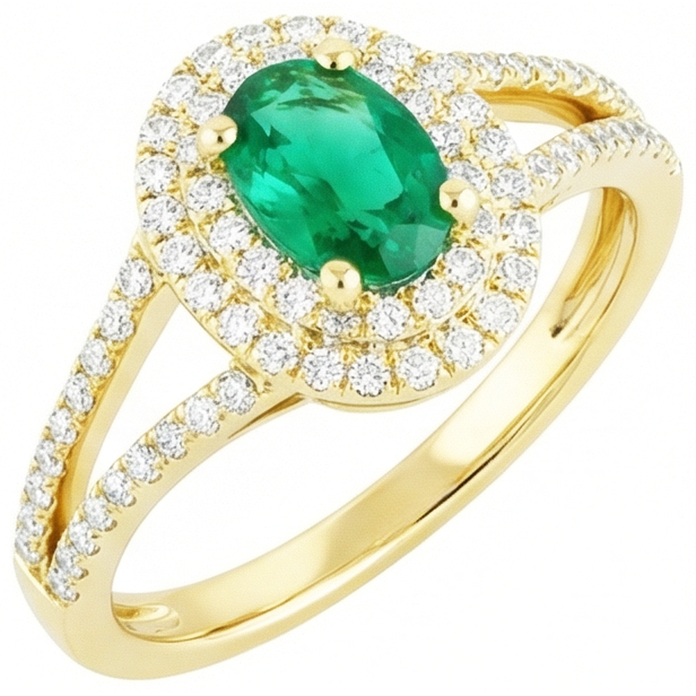 Smeraldo verde a taglio ovale da 4,50 ct con anello di diamanti