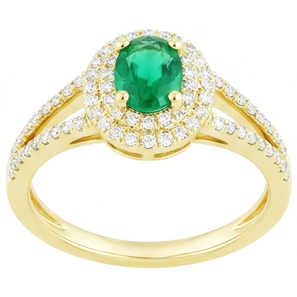 Smeraldo verde a taglio ovale da 4,50 ct con anello di diamanti