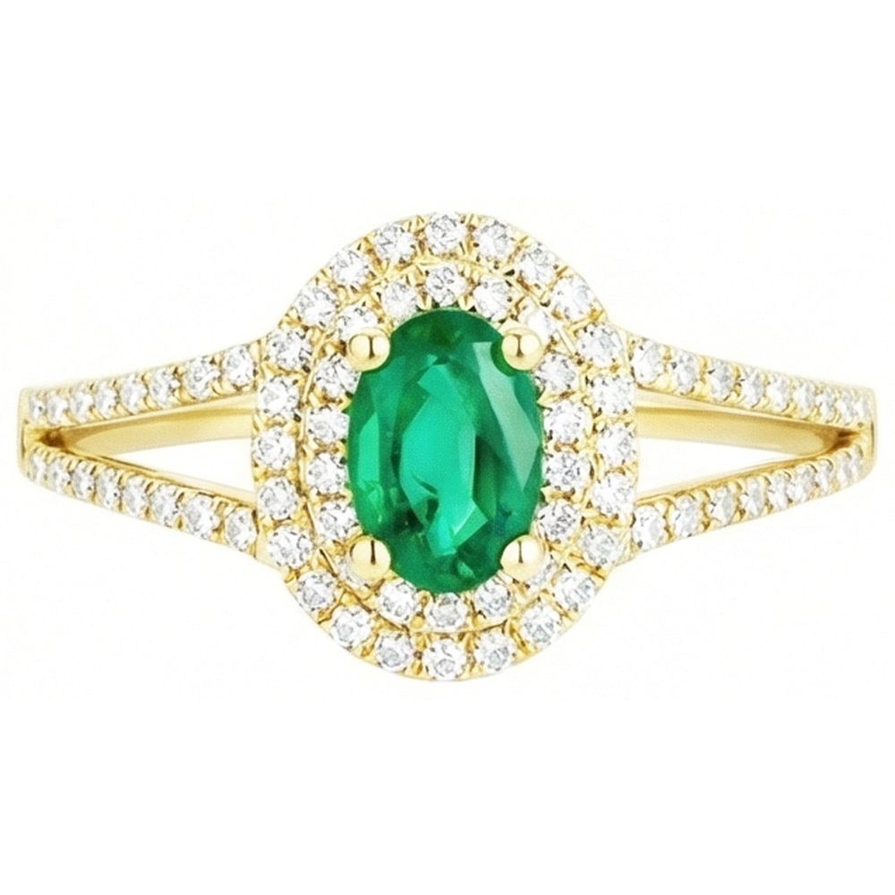 Smeraldo verde a taglio ovale da 4,50 ct con anello di diamanti