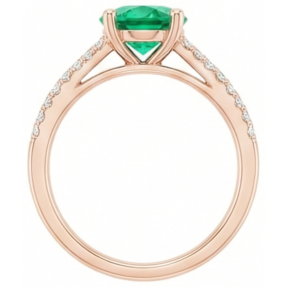 Smeraldo verde a taglio rotondo da 2,85 ct con diamante in oro rosa 14K