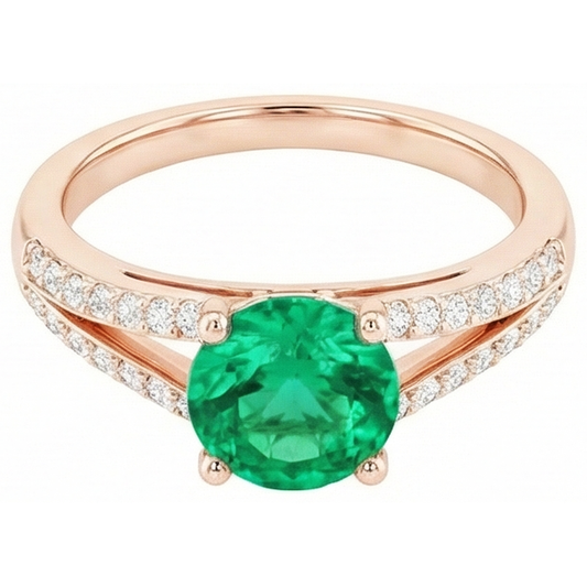 Smeraldo verde a taglio rotondo da 2,85 ct con diamante in oro rosa 14K