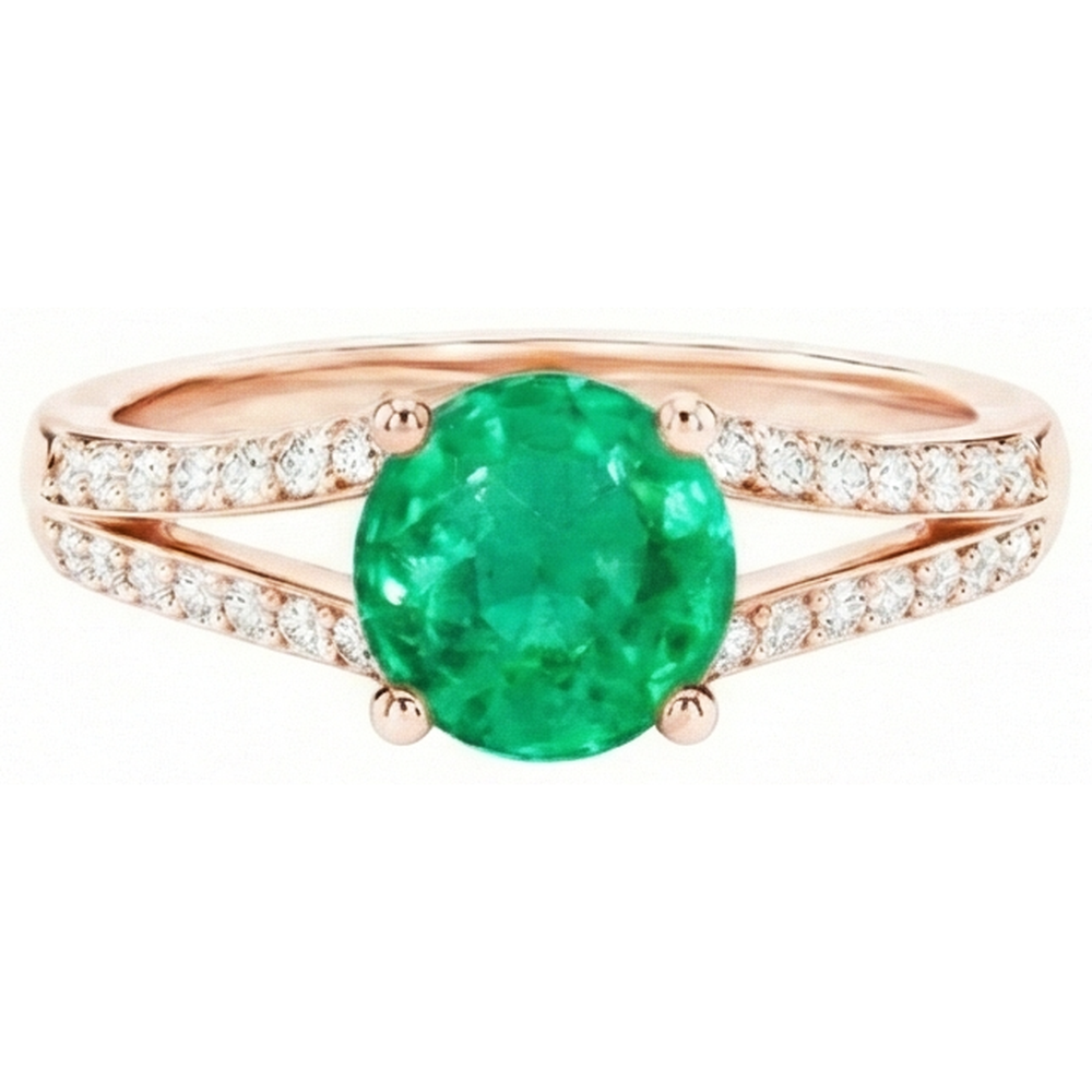 Smeraldo verde a taglio rotondo da 2,85 ct con diamante in oro rosa 14K