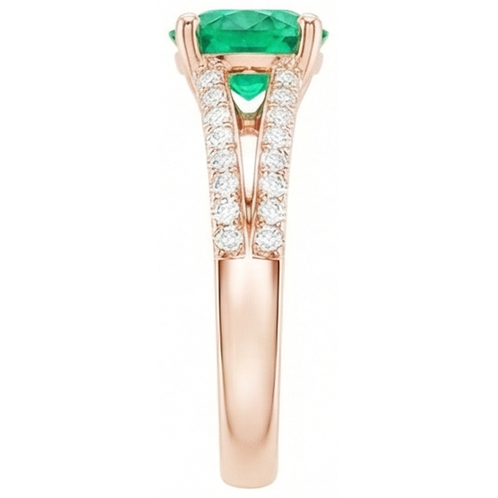 Smeraldo verde a taglio rotondo da 2,85 ct con diamante in oro rosa 14K