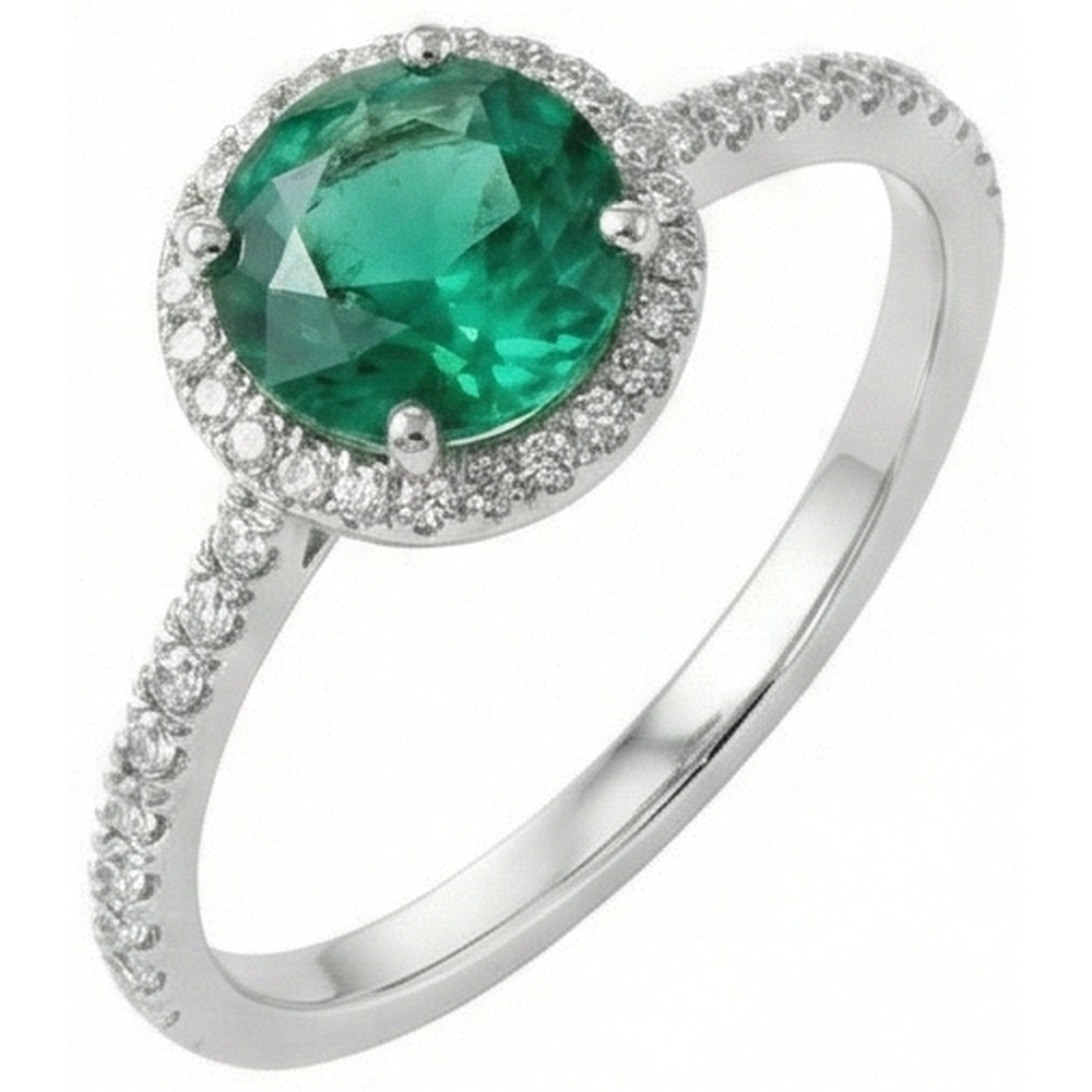 Smeraldo verde da 5,25 ct con diamante in oro bianco 14K