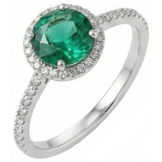 Smeraldo verde da 5,25 ct con diamante in oro bianco 14K